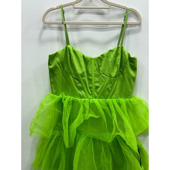 NWT Lulus Womens Cocktail Maxi Dress Sleeveless Ruffle Tiered Lace Green Size L - Picture 3 of 10